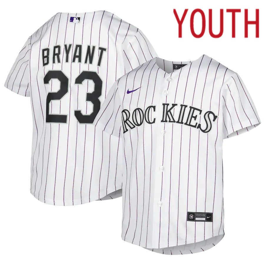Youth Colorado Rockies #23 Kris Bryant Nike White Home Replica Player MLB Jersey-0